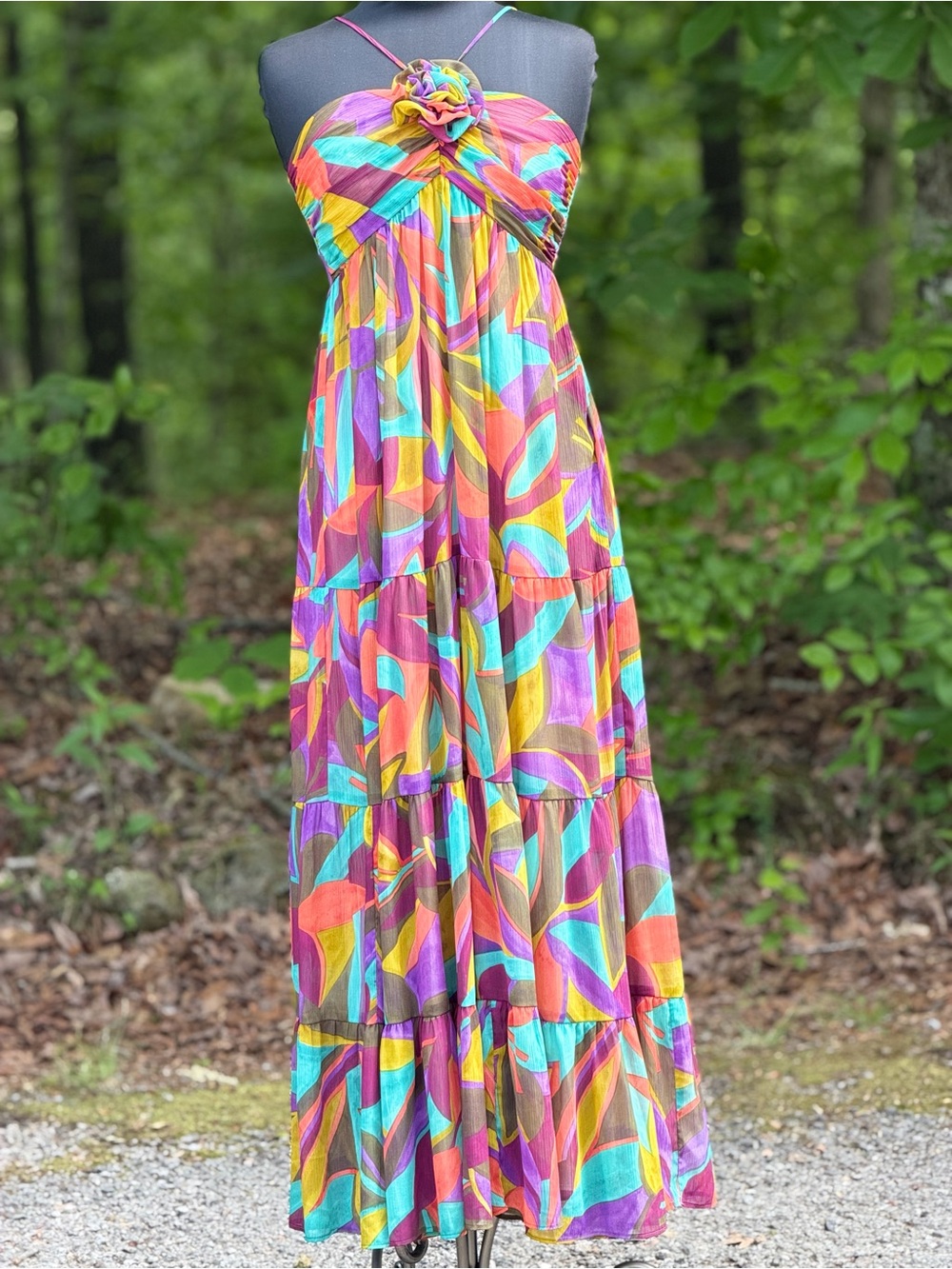 Lavender Brown Teal and Purple Multi-Color Flowing Dress